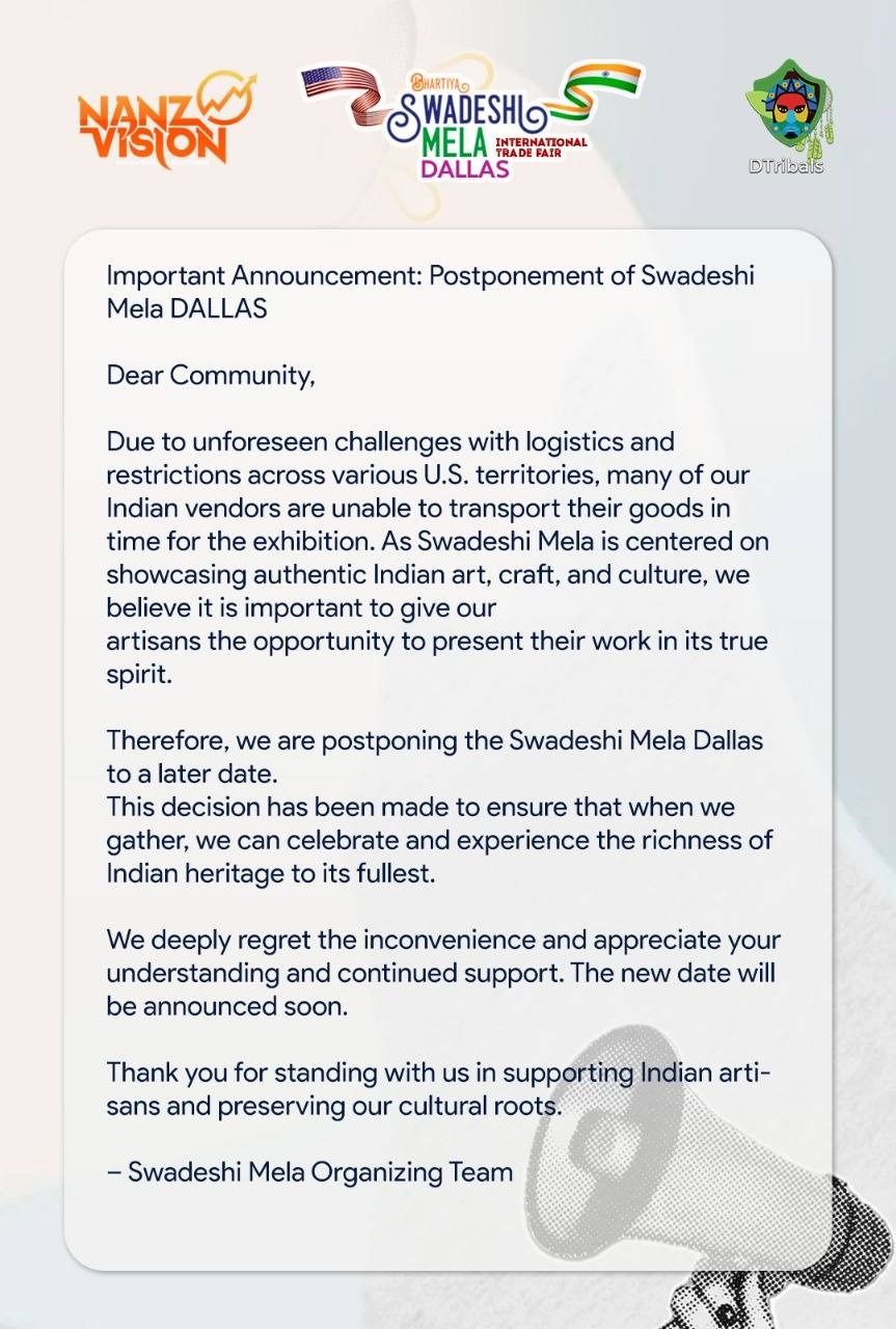 Swadeshi Mela Postponed Notice